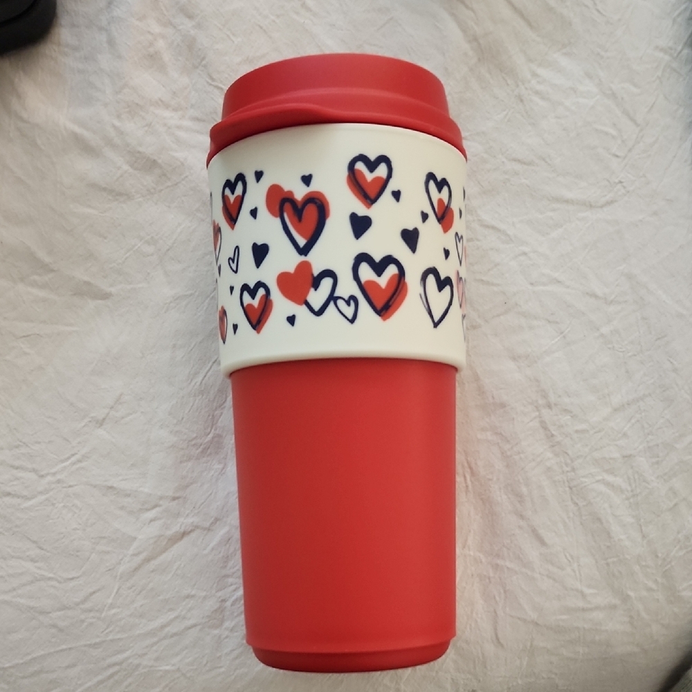 Tupperware Red Travel Mug with Heart Design